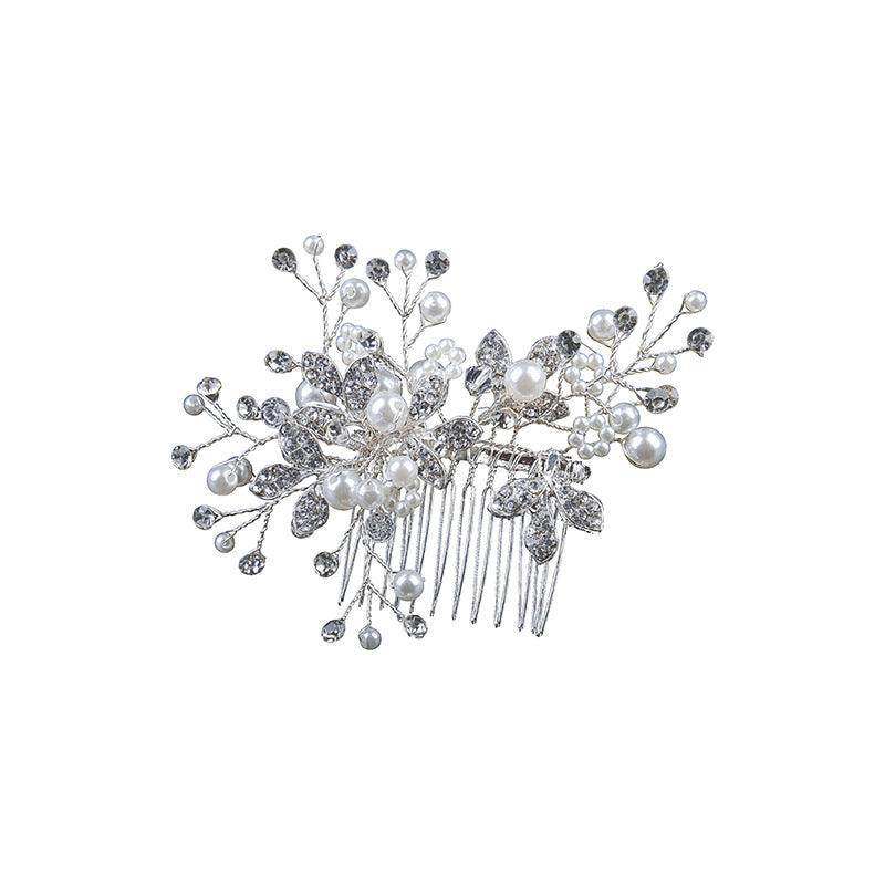 White hand alloy pin-comb Crystal tiara Bridal hair Comb Pearl tiara 628757223737 - COCOMELODY